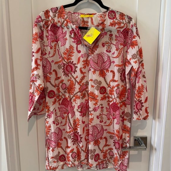 Roberta Roller Rabbit Amanda Kurta Orange and white bohemian NEW 100% cotton - Picture 8 of 15